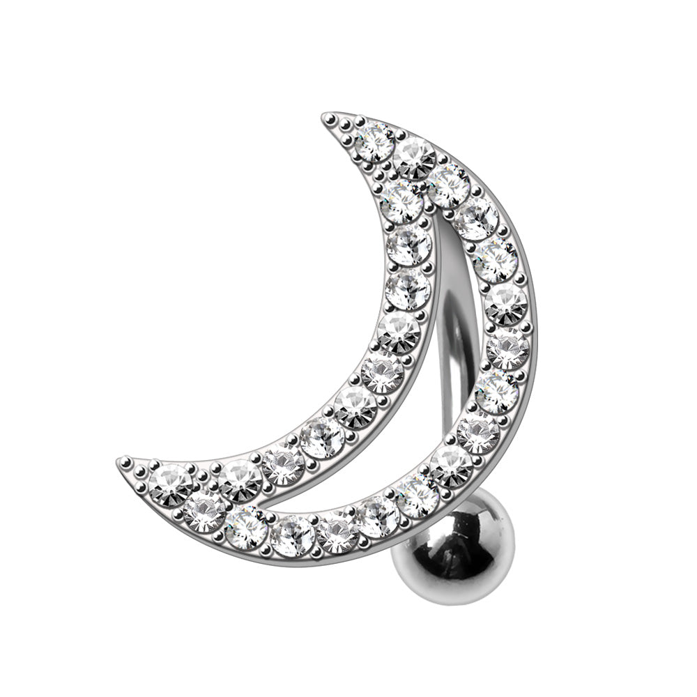316L Stainless Steel Glittering Crescent Moon Top Down Navel Ring Navel Ring Skin Metals