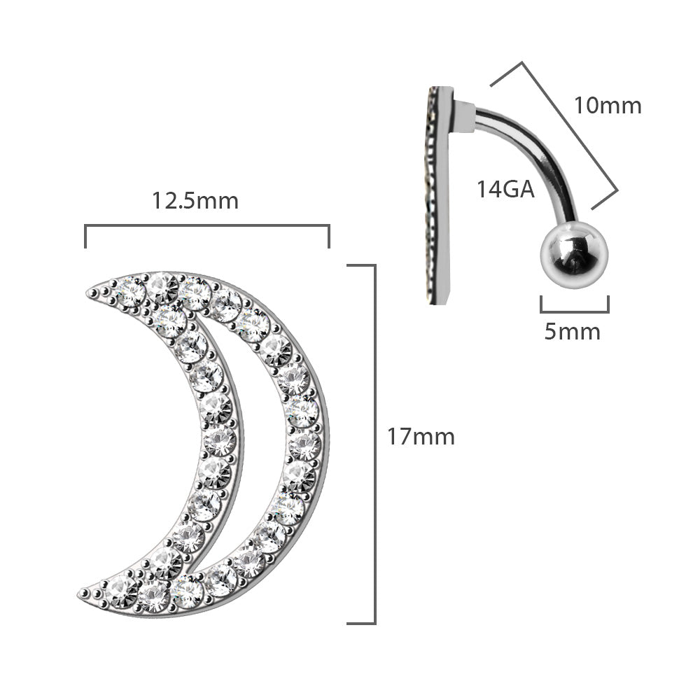 316L Stainless Steel Glittering Crescent Moon Top Down Navel Ring Navel Ring Skin Metals