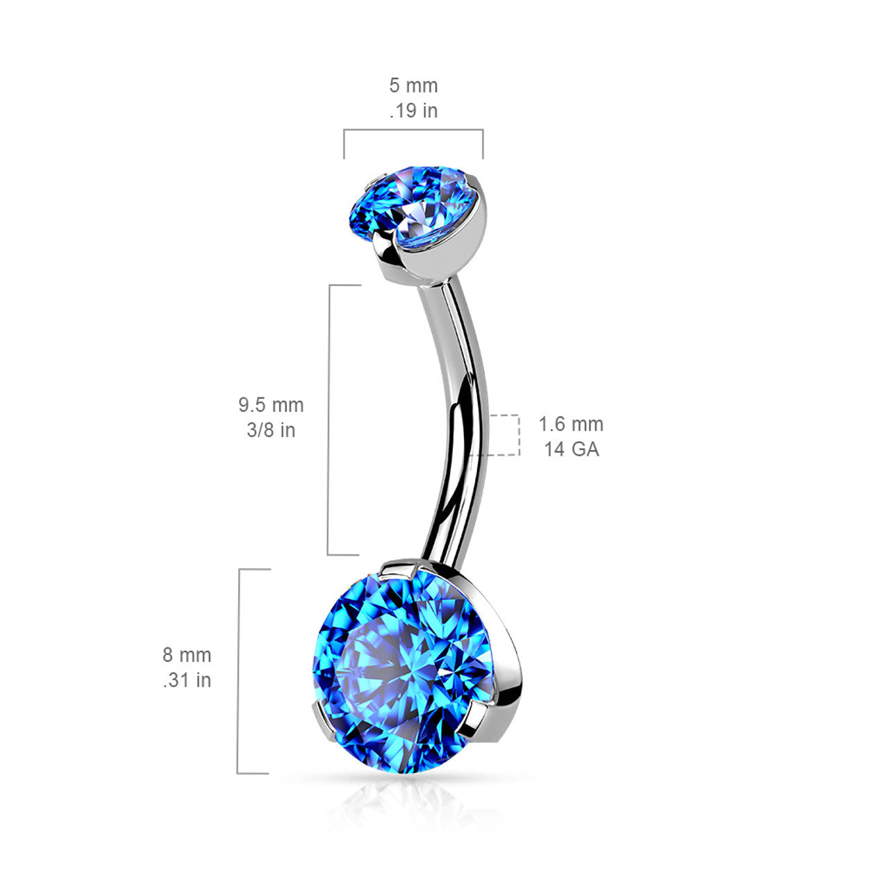 Prong Set Round CZ & Internally Threaded Prong Set CZ Top 316L Surgical Steel Navel Ring Belly Button Ring Skin Metals