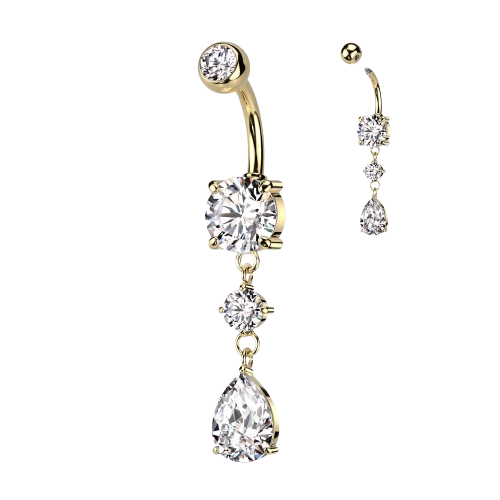 Tear Drop CZ Dangle 316L Surgical Steel Belly Button Navel Ring Belly Button Ring Skin Metals