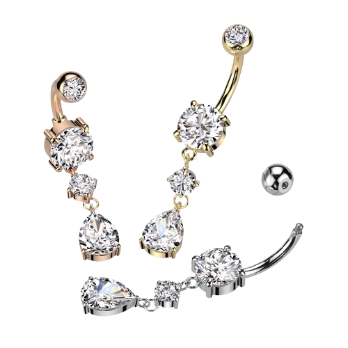Tear Drop CZ Dangle 316L Surgical Steel Belly Button Navel Ring Belly Button Ring Skin Metals