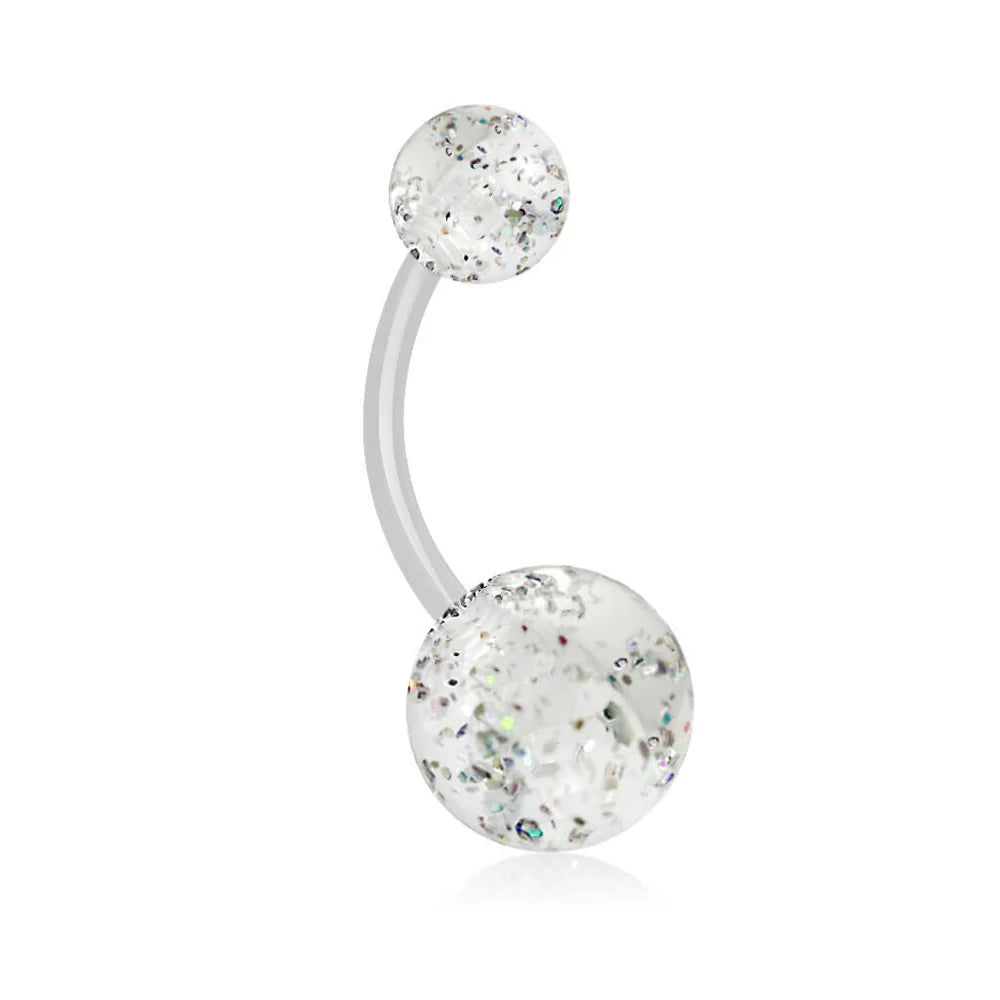 Ultra Glitter Acrylic Balls BioFlex Navel Ring Belly Button Ring Skin Metals