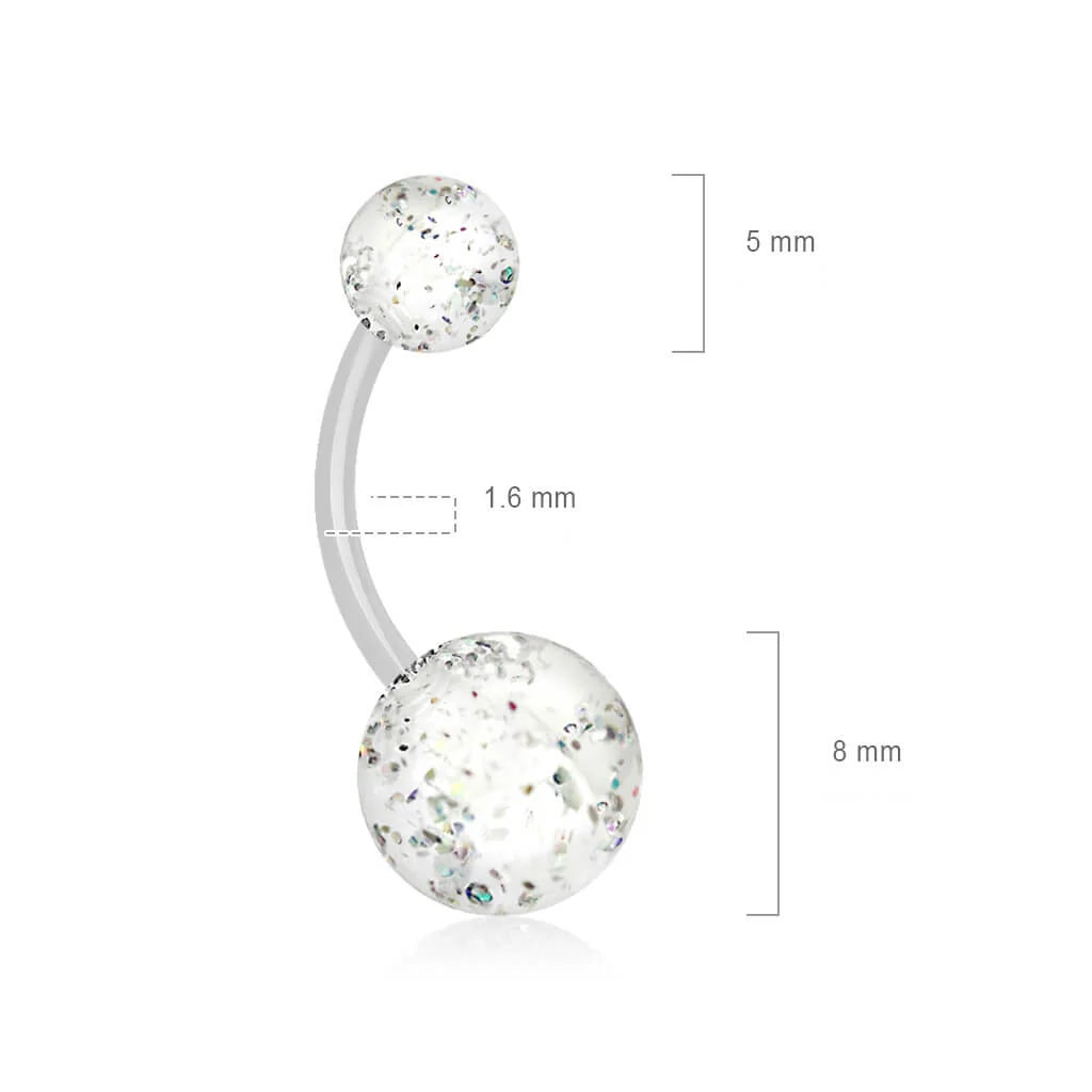 Ultra Glitter Acrylic Balls BioFlex Navel Ring Belly Button Ring Skin Metals