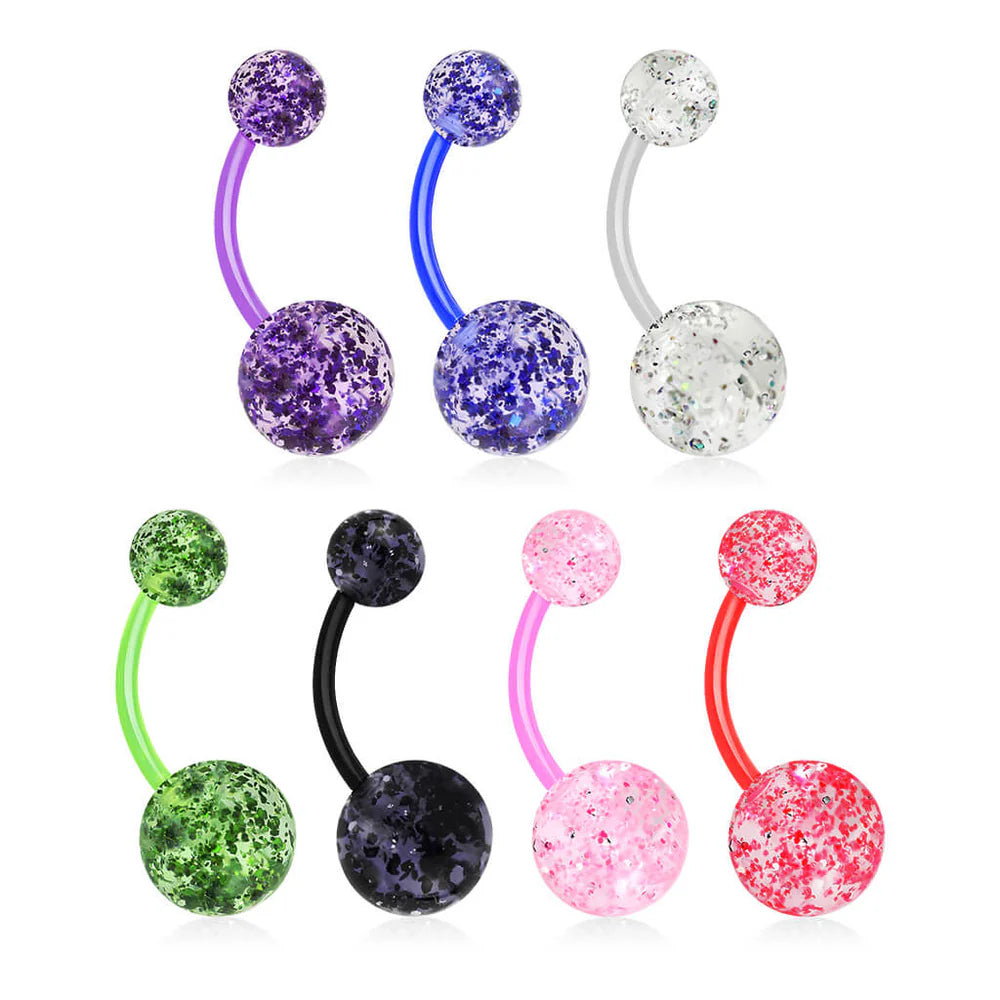 Ultra Glitter Acrylic Balls BioFlex Navel Ring Belly Button Ring Skin Metals