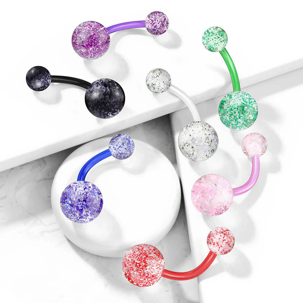 Ultra Glitter Acrylic Balls BioFlex Navel Ring Belly Button Ring Skin Metals