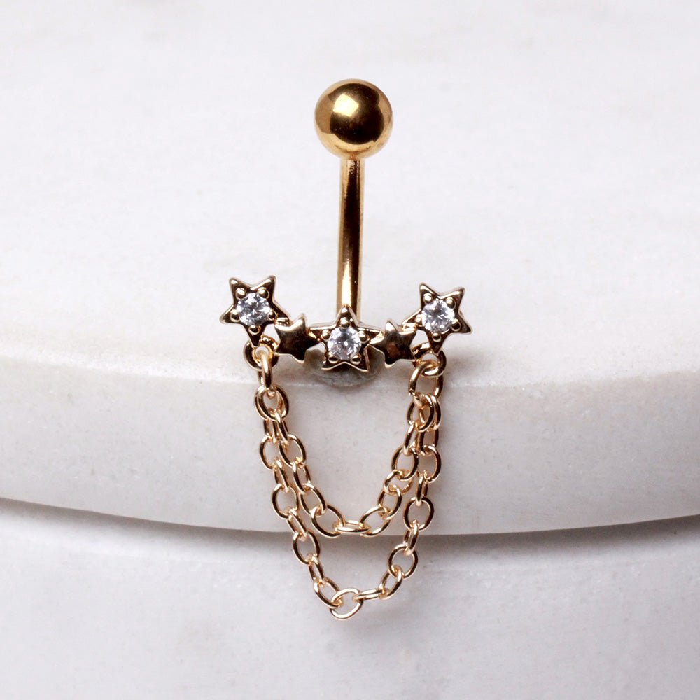 Gold Plated Chained Star Navel Ring Navel Ring Skin Metals