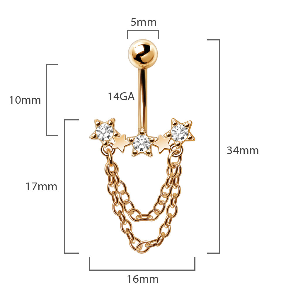 Gold Plated Chained Star Navel Ring Navel Ring Skin Metals