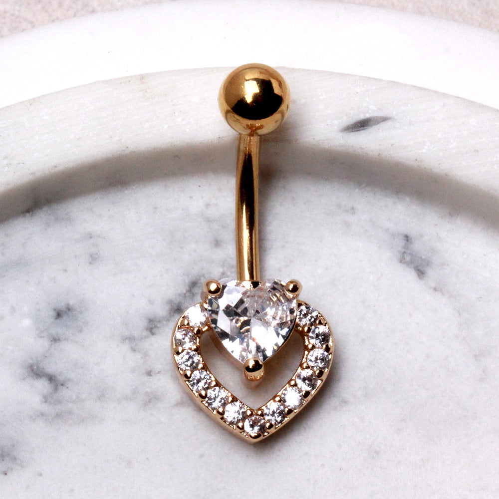 Gold PVD Coated Glittering Heart Navel Ring Navel Ring Skin Metals