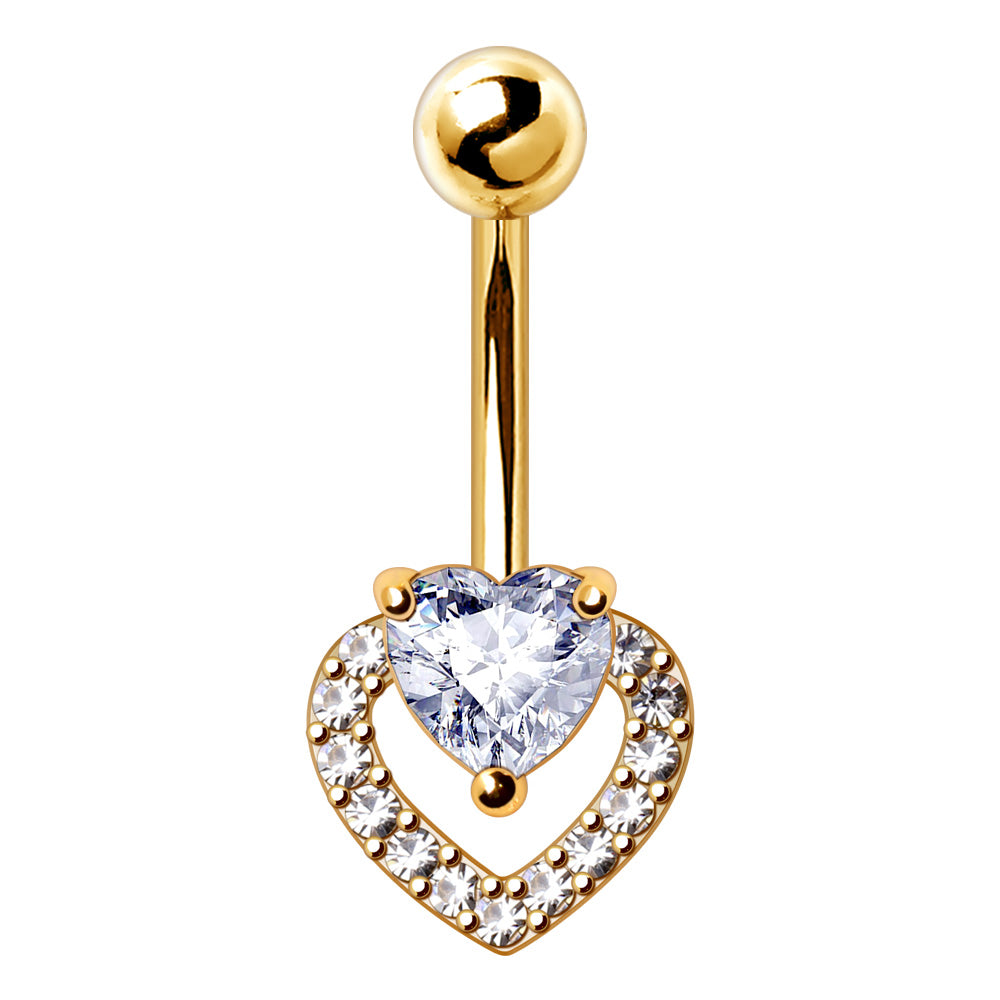 Gold PVD Coated Glittering Heart Navel Ring Navel Ring Skin Metals
