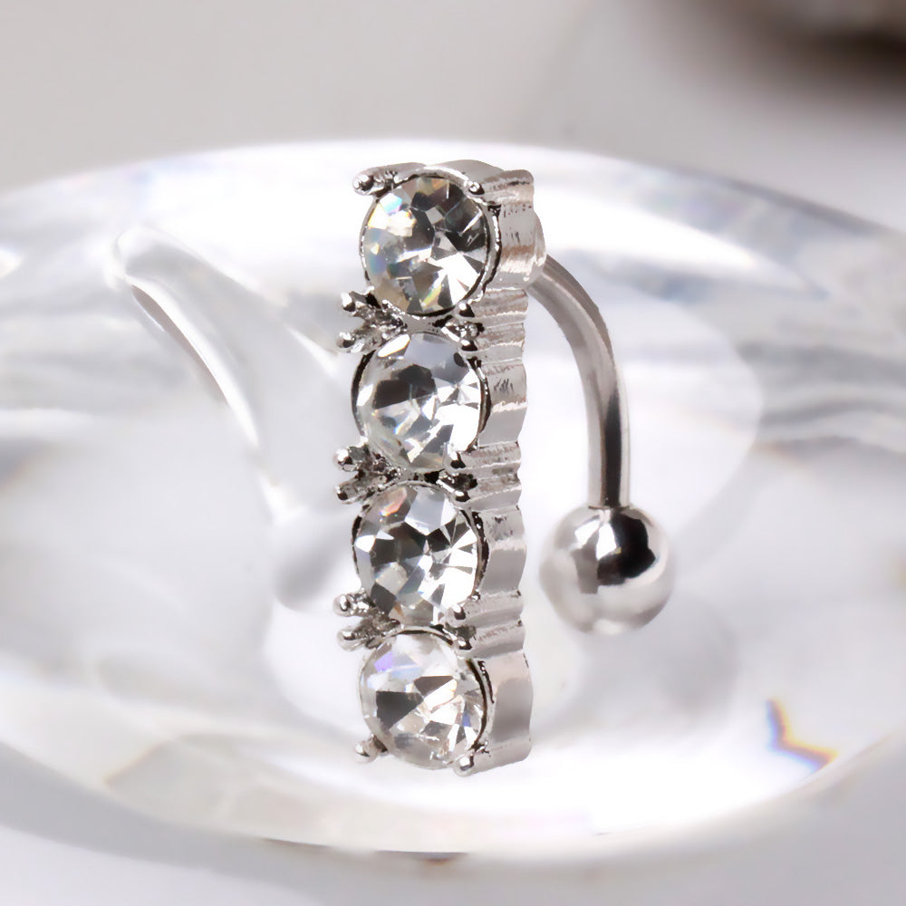 Surgical Steel Top Down Navel Ring with 4 Round Gems Navel Ring Skin Metals