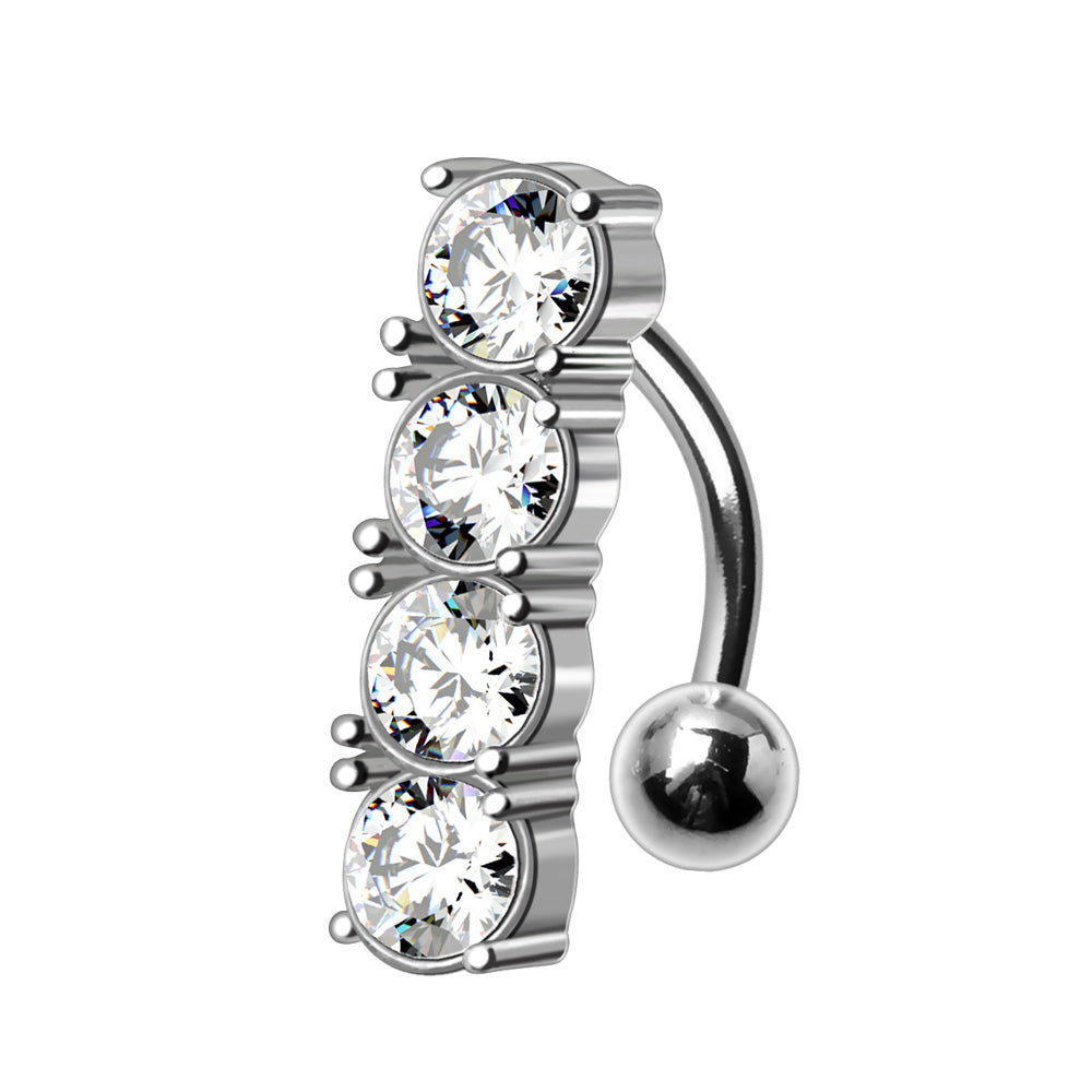 Surgical Steel Top Down Navel Ring with 4 Round Gems Navel Ring Skin Metals