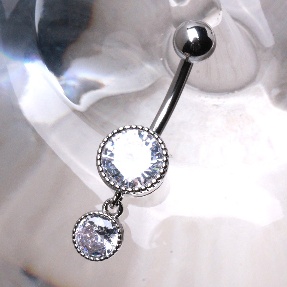 316L Stainless Steel Elegant Double CZ Dangle Navel Ring Navel Ring Skin Metals