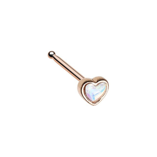 Rose Gold Heart Moonstone Nose Stud Ring Nose Ring Skin Metals