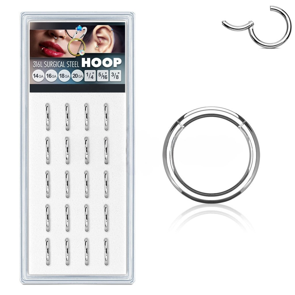 20 Pcs Pre Loaded 316L Surgical Steel Hinged Seamless Hoop Rings Value Pack Skin Metals
