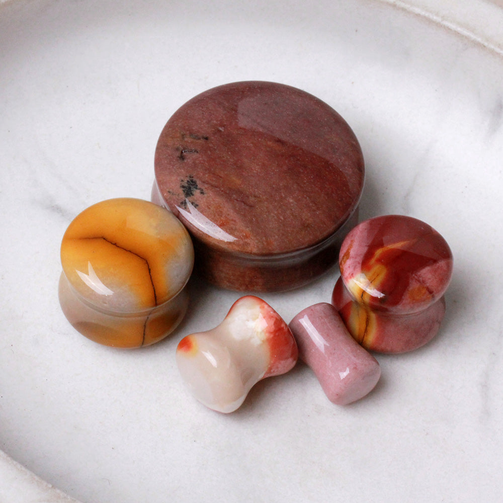 Natural Mookaite Jasper Stone Saddle Plug Plugs Skin Metals