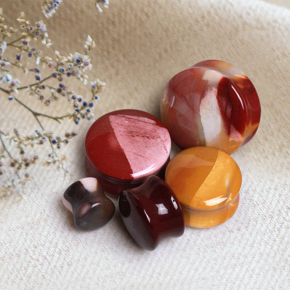 Natural Mookaite Jasper Stone Saddle Plug Plugs Skin Metals