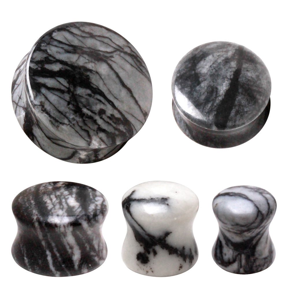 Natural Black Net Jasper Stone Saddle Plug Plugs Skin Metals