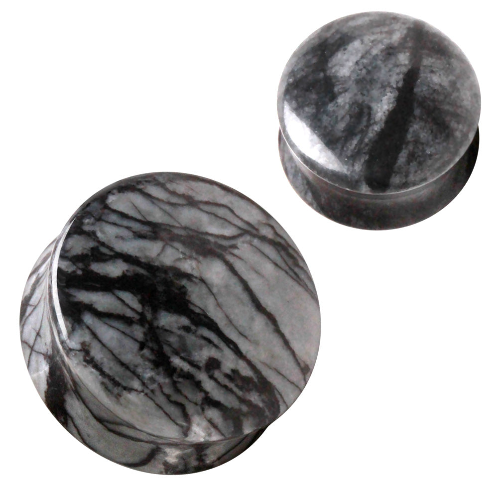 Natural Black Net Jasper Stone Saddle Plug Plugs Skin Metals