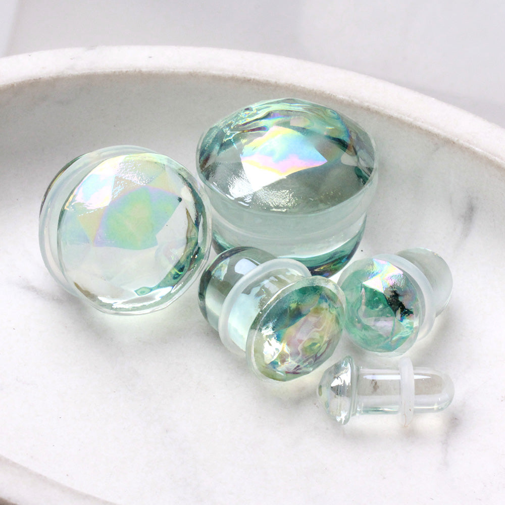 Iridescent Faceted Glass Single Flare Plug Plugs Skin Metals