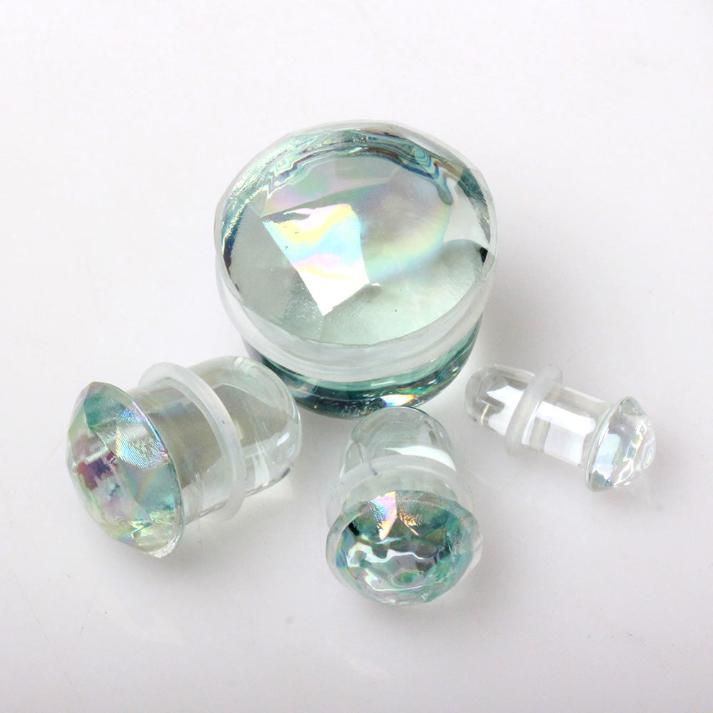 Iridescent Faceted Glass Single Flare Plug Plugs Skin Metals