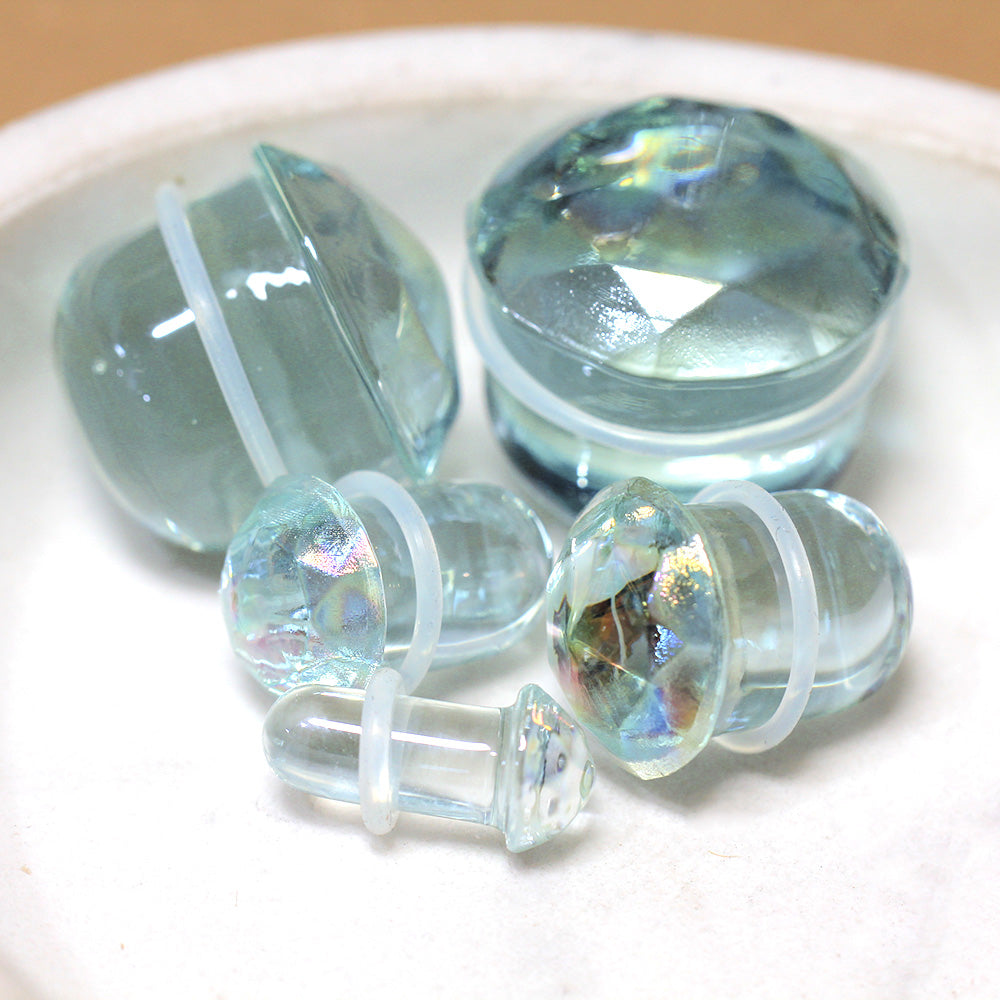 Iridescent Faceted Glass Single Flare Plug Plugs Skin Metals