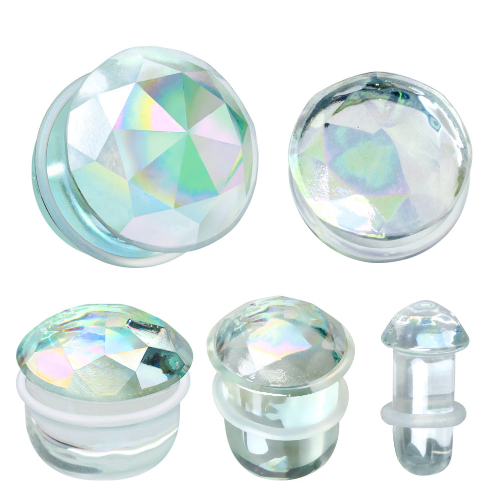 Iridescent Faceted Glass Single Flare Plug Plugs Skin Metals