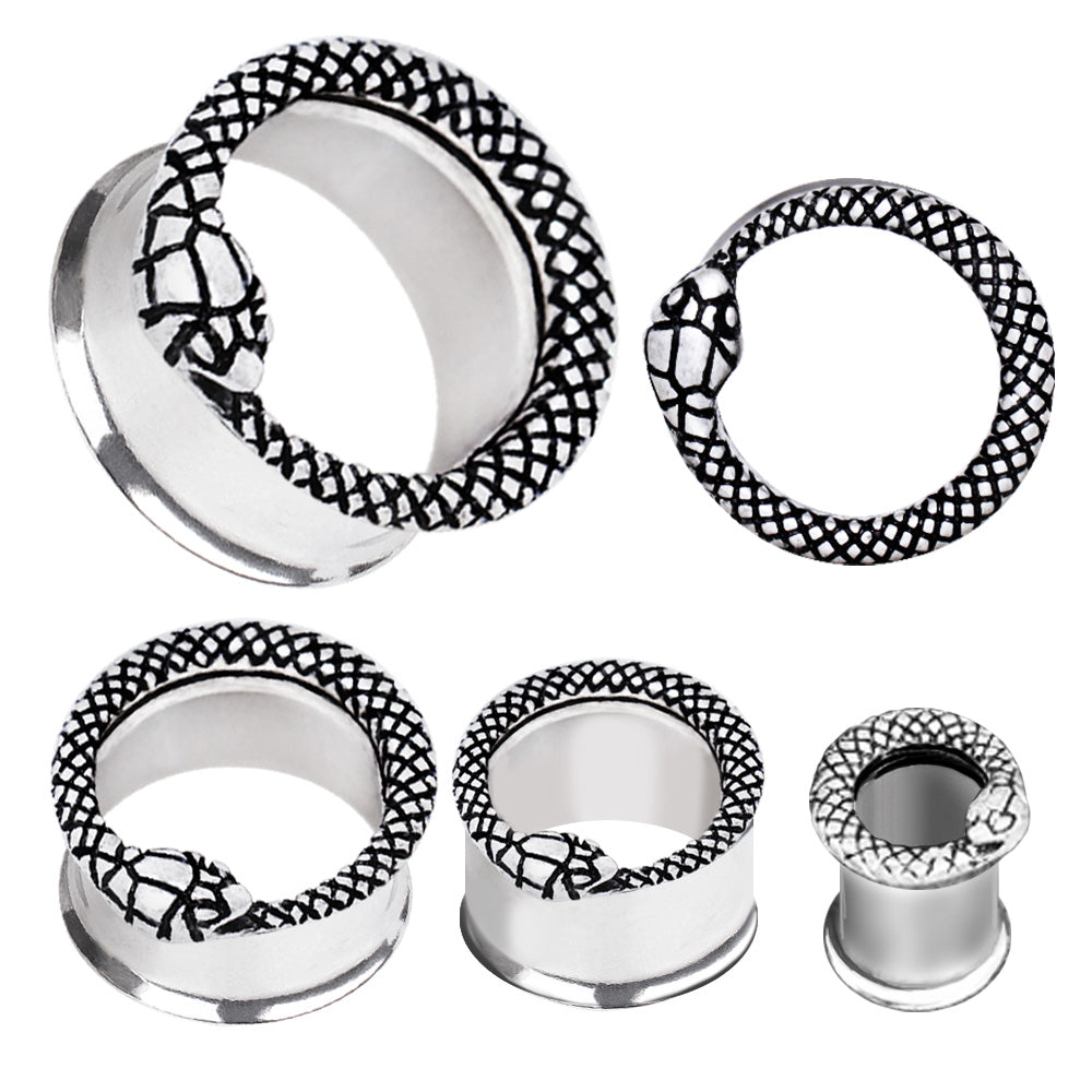 316L Stainless Steel Serpent Snake Double Flare Tunnel Plug — Sold as Pair