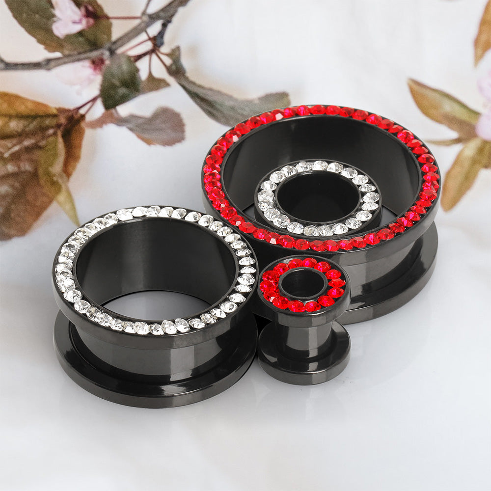Black PVD Plated Multi CZ Screw Fit Tunnel Plug — Sold as Pair - Skin Metals