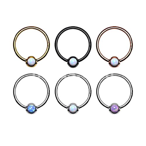 316L Surgical Steel Hinge Hoop Segment Rings with Opal Set Ball for Ear Cartilage, Nose Septum and More Hoop Ring Skin Metals