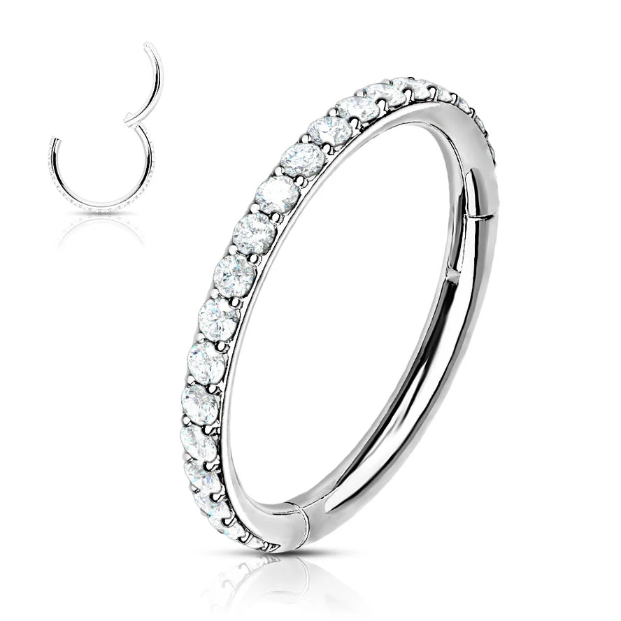 High Quality Precision All 316L Surgical Steel Hinged Segment Hoop Rings with CNC Set CZ Paved Hoop Earring Skin Metals