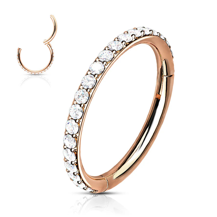 High Quality Precision All 316L Surgical Steel Hinged Segment Hoop Rings with CNC Set CZ Paved Hoop Earring Skin Metals