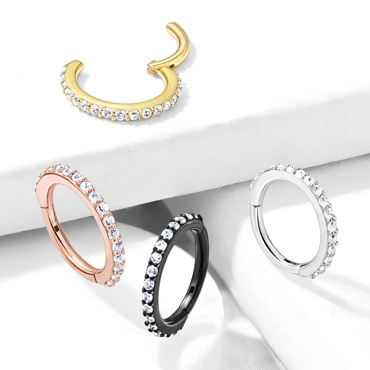 High Quality Precision All 316L Surgical Steel Hinged Segment Hoop Rings with CNC Set CZ Paved Hoop Earring Skin Metals