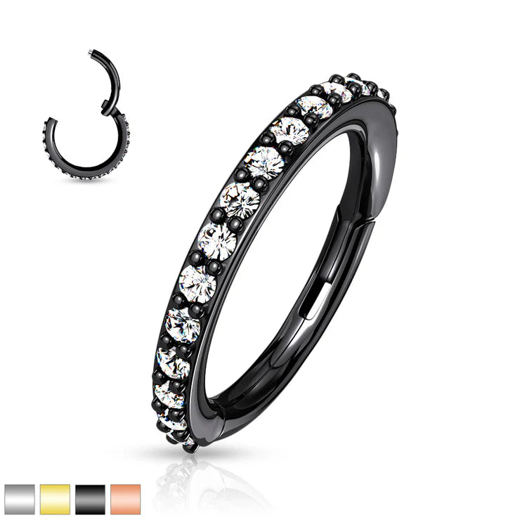 High Quality Precision All 316L Surgical Steel Hinged Segment Hoop Rings with CNC Set CZ Paved Hoop Earring Skin Metals