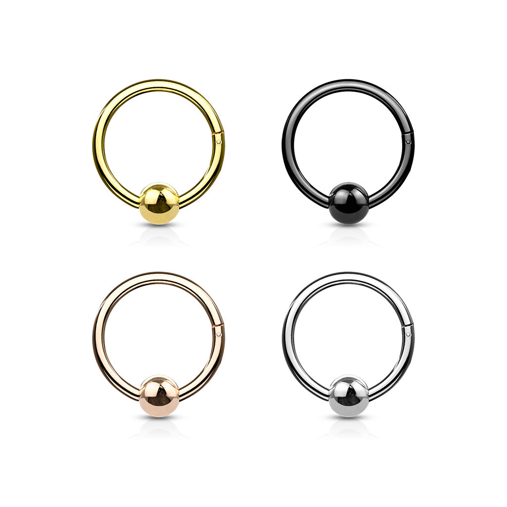 Surgical Steel Hinge Hoop Segment Rings with Ball for Ear Cartilage, Nose Septum and More Nose Ring Impulse Piercings