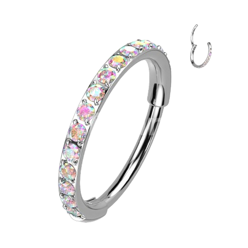 Implant Grade Titanium Hinged Segment Hoop Ring With Outward Facing Pave CZs for the Nose, Ear and More Hoop Ring Skin Metals