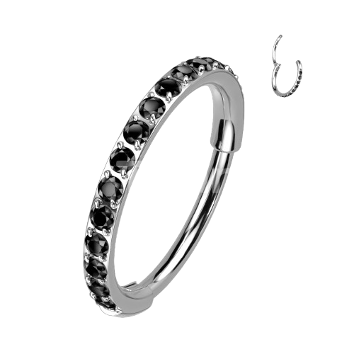Implant Grade Titanium Hinged Segment Hoop Ring With Outward Facing Pave CZs for the Nose, Ear and More Hoop Ring Skin Metals