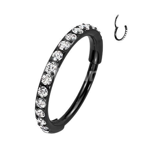 Implant Grade Titanium Hinged Segment Hoop Ring With Outward Facing Pave CZs for the Nose, Ear and More Hoop Ring Skin Metals