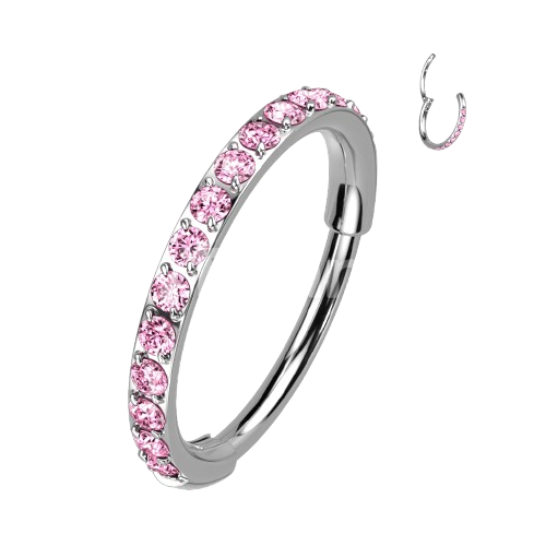 Implant Grade Titanium Hinged Segment Hoop Ring With Outward Facing Pave CZs for the Nose, Ear and More Hoop Ring Skin Metals