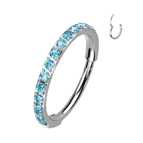 Implant Grade Titanium Hinged Segment Hoop Ring With Outward Facing Pave CZs for the Nose, Ear and More Hoop Ring Skin Metals