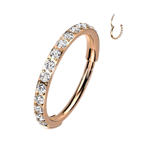 Implant Grade Titanium Hinged Segment Hoop Ring With Outward Facing Pave CZs for the Nose, Ear and More Hoop Ring Skin Metals