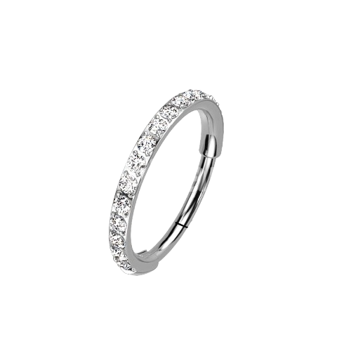 Implant Grade Titanium Hinged Segment Hoop Ring With Outward Facing Pave CZs for the Nose, Ear and More Hoop Ring Skin Metals
