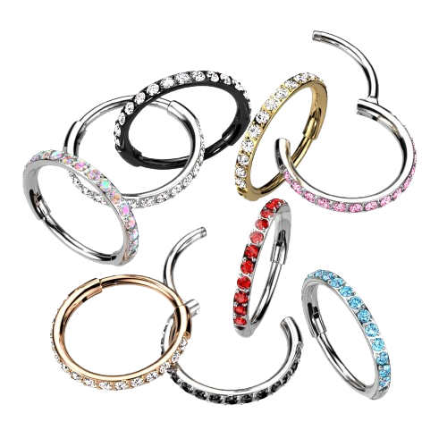 Implant Grade Titanium Hinged Segment Hoop Ring With Outward Facing Pave CZs for the Nose, Ear and More Hoop Ring Skin Metals