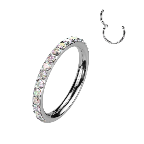 Implant Grade Titanium Hinged Segment Hoop Ring With Outward Facing Pave CNC Set CZ Hoop Ring Skin Metals