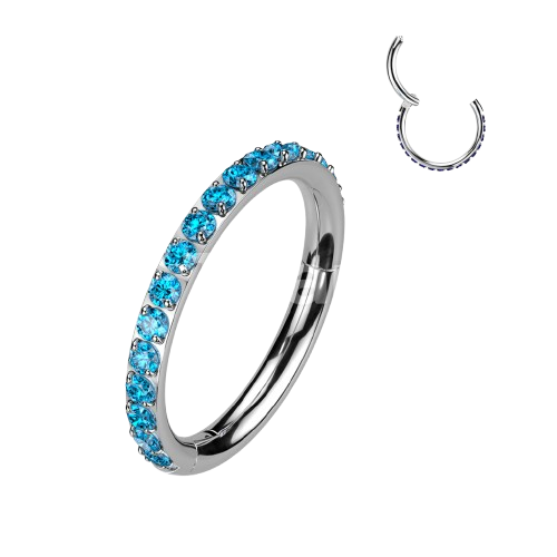 Implant Grade Titanium Hinged Segment Hoop Ring With Outward Facing Pave CNC Set CZ Hoop Ring Skin Metals