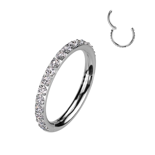 Implant Grade Titanium Hinged Segment Hoop Ring With Outward Facing Pave CNC Set CZ Hoop Ring Skin Metals