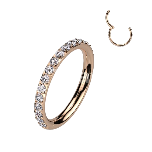 Implant Grade Titanium Hinged Segment Hoop Ring With Outward Facing Pave CNC Set CZ Hoop Ring Skin Metals