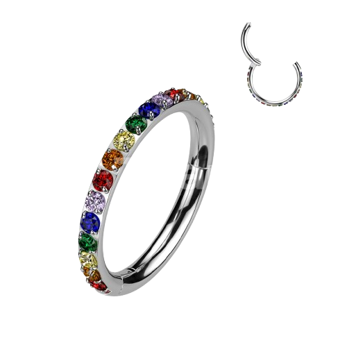 Implant Grade Titanium Hinged Segment Hoop Ring With Outward Facing Pave CNC Set CZ Hoop Ring Skin Metals