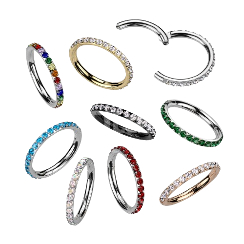 Implant Grade Titanium Hinged Segment Hoop Ring With Outward Facing Pave CNC Set CZ Hoop Ring Skin Metals