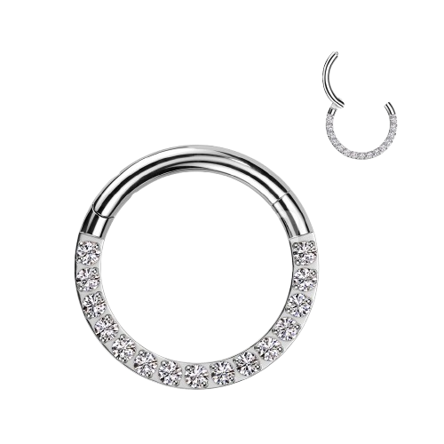 Implant Grade Titanium Hinged Segment Hoop Ring With Forward Facing Pave CNC Set CZ Hoop Ring Skin Metals