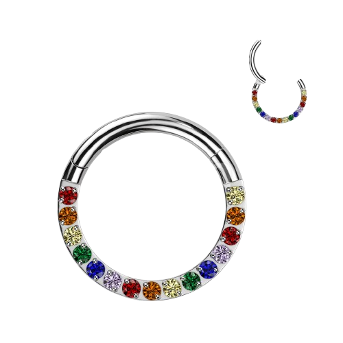 Implant Grade Titanium Hinged Segment Hoop Ring With Forward Facing Pave CNC Set CZ Hoop Ring Skin Metals